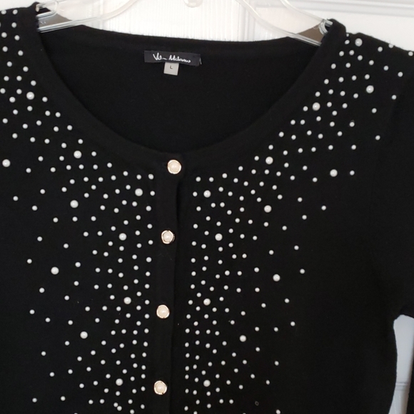 Lovely Black Cardigan Sweater with Pearls - Picture 2 of 7